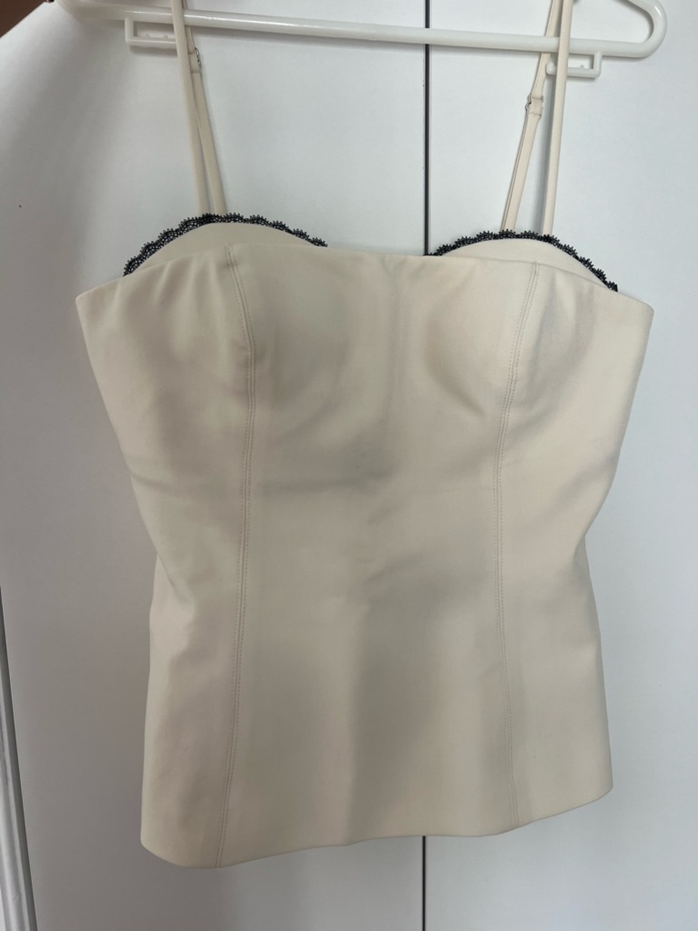 Madison The Label Cream Strapless Bustier Top with Black Trim